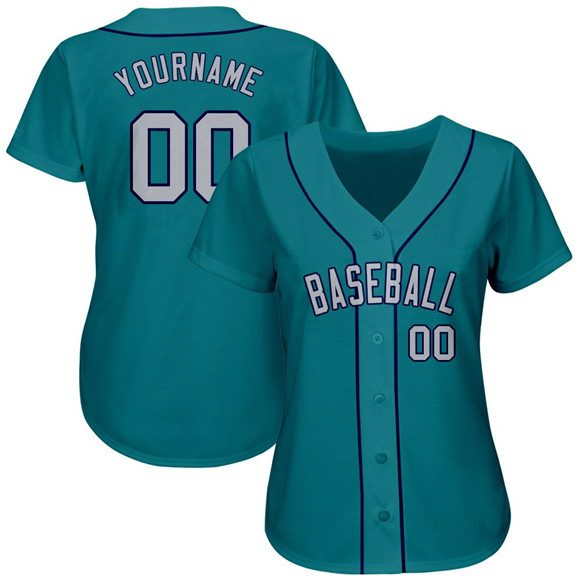 Custom Aqua Gray Navy Authentic Baseball Jersey 13 