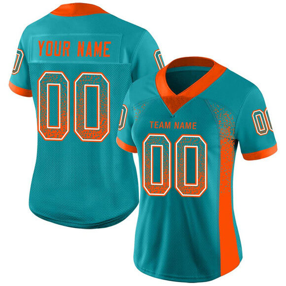 Custom Aqua Orange White Mesh Drift Fashion Football Jersey 2 