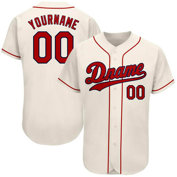 Custom Cream Red Navy Authentic Baseball Jersey 7 