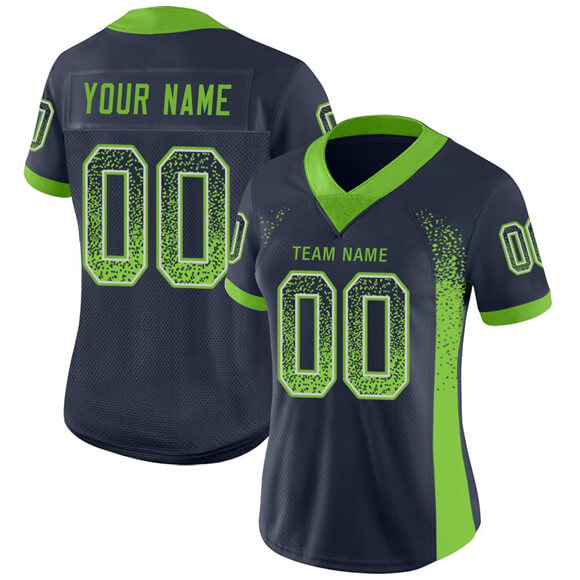 Custom Navy Neon Green Gray Mesh Drift Fashion Football Jersey 2